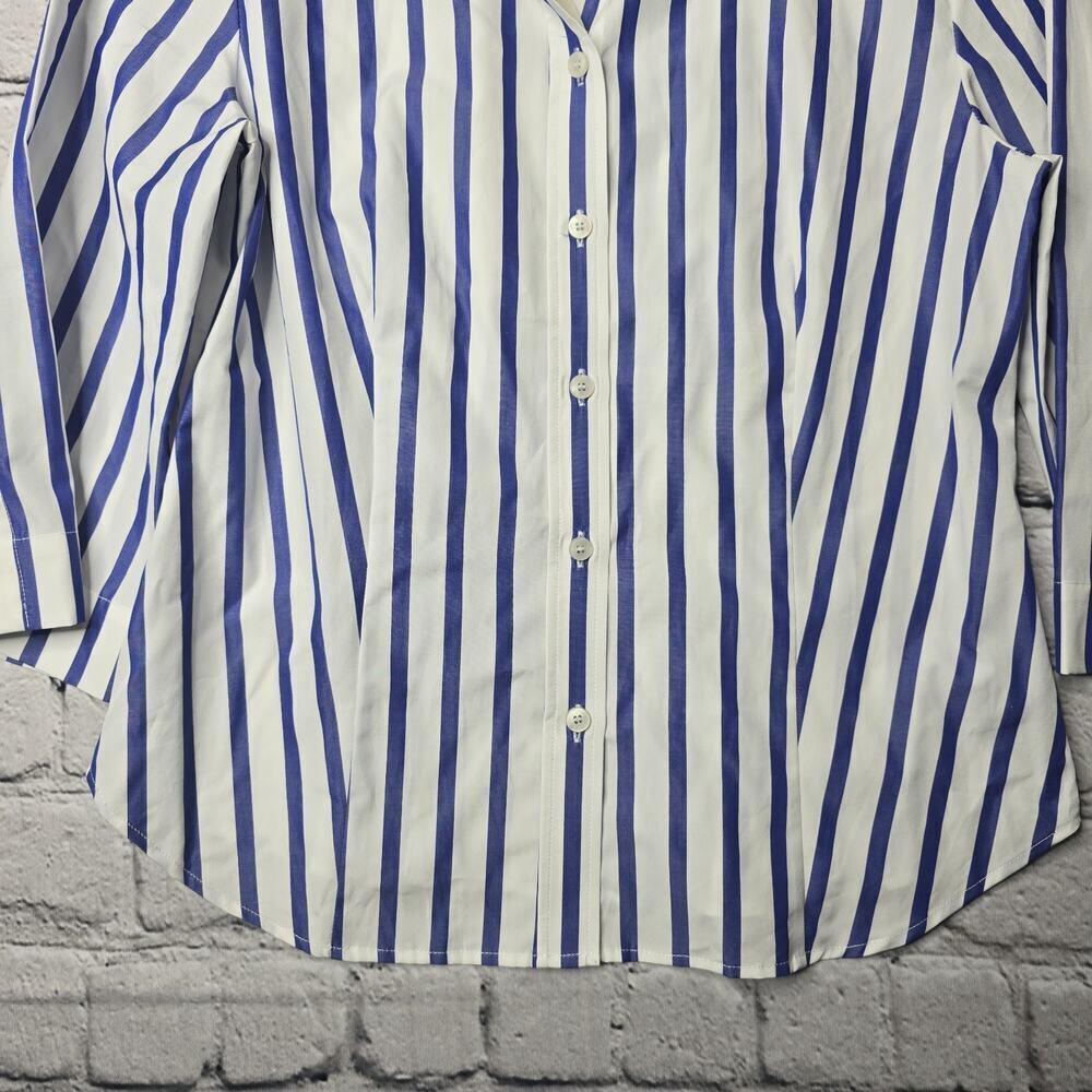 Usonia Womens White Blue Vertical Stripe 100% Cotton 3/4 Sleeve Blouse Size L - Picture 4 of 11